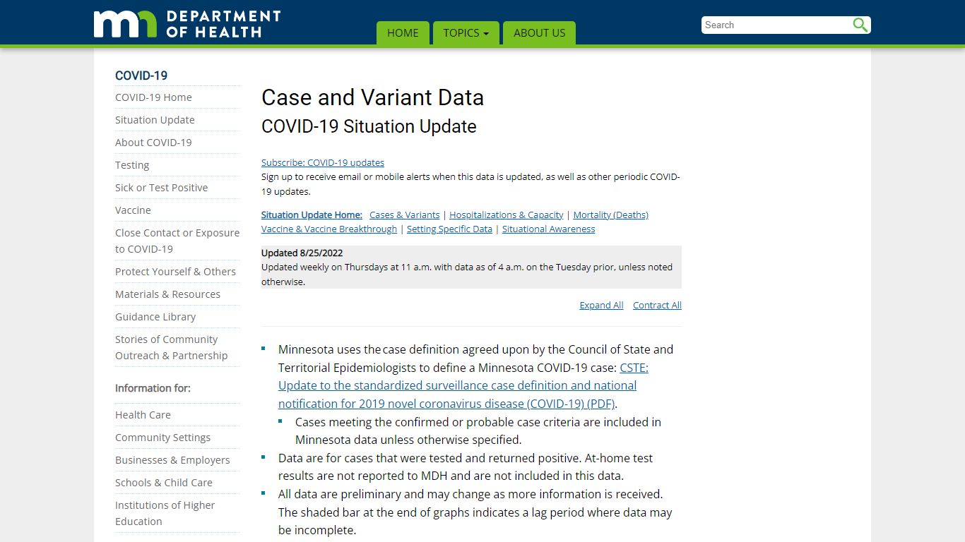 Case and Variant Data: COVID-19 Situation Update - Minnesota